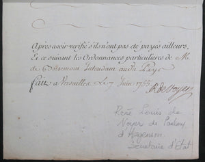 1755 Régiment de Piémont appointements, de Voyer marquis de Paulmy