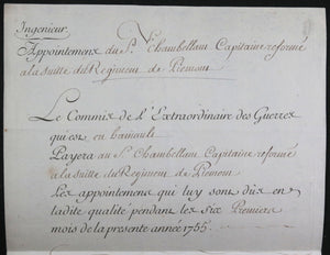 1755 Régiment de Piémont appointements, de Voyer marquis de Paulmy