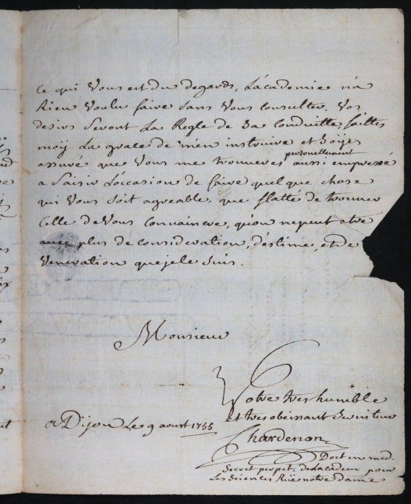1755 lettre Chardenon (Académie Dijon) à Boissier (U. Montpellier)