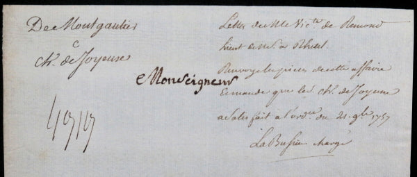 1757 France deux lettres Vicomte de Rémont, procès de M. Montgautier