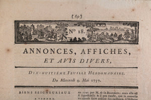 1757 Paris journal ‘Annonces, Affiches, et Avis Divers’ No. 18