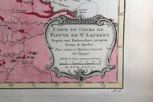 1757 Bellin map Canada's St Lawrence River, Anticosti to Quebec City
