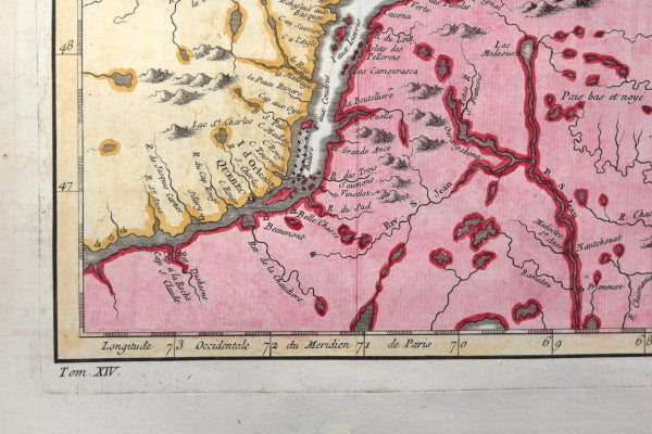 1757 Bellin map Canada's St Lawrence River, Anticosti to Quebec City
