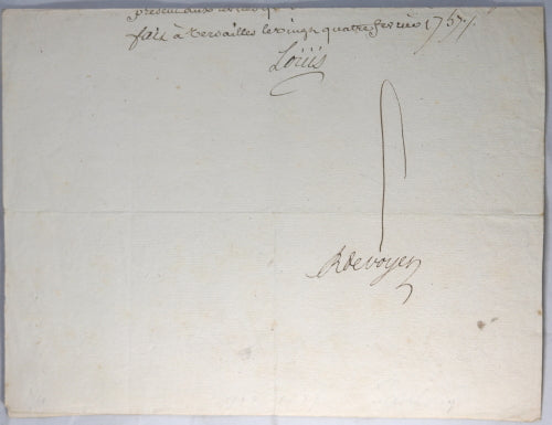 1757 Louis XV pour Sr. Arthure, Lieutenant-Colonel réformé à Dunkerque