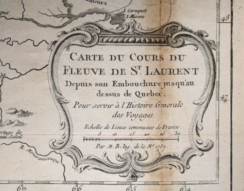 1757 map of Canada's St Lawrence River, Anticosti to Quebec City