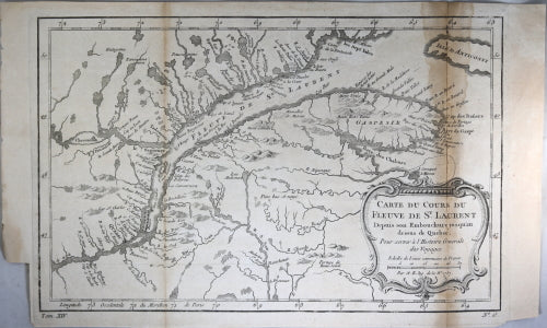 1757 map of Canada's St Lawrence River, Anticosti to Quebec City