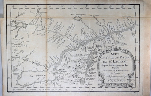 1757 map of Canada's St Lawrence River, Quebec City to Lake Ontario