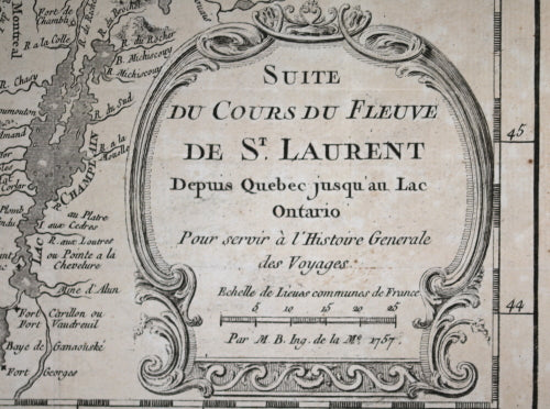 1757 map of Canada's St Lawrence River, Quebec City to Lake Ontario