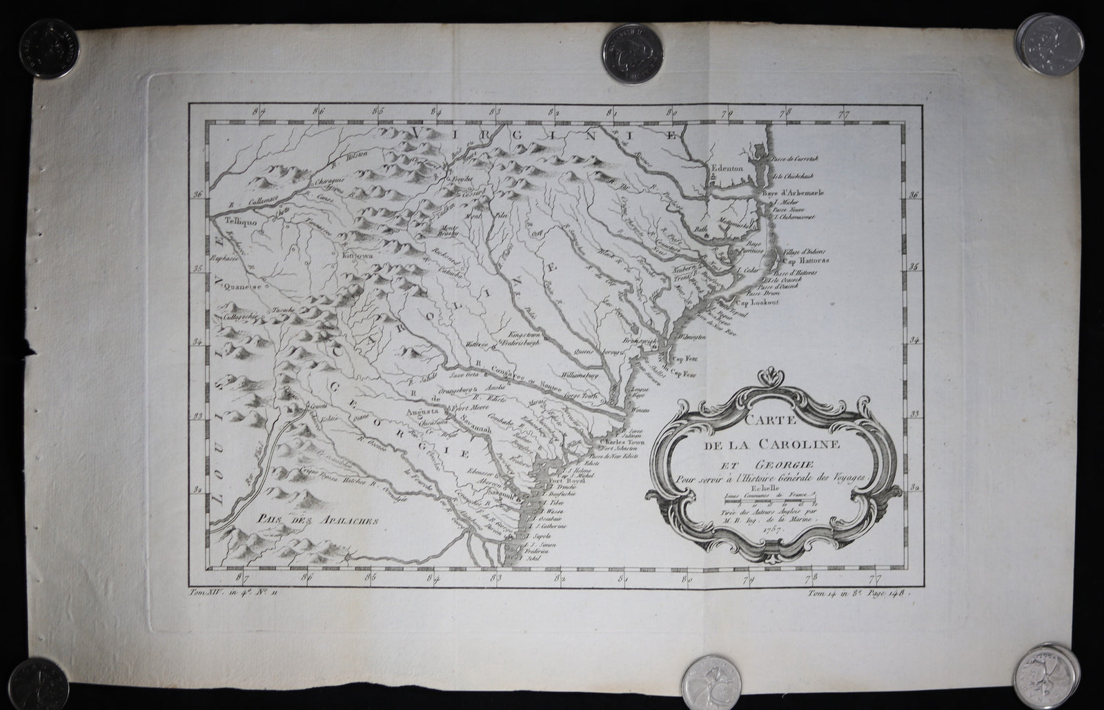 1757 Bellin map of Carolina and Georgia