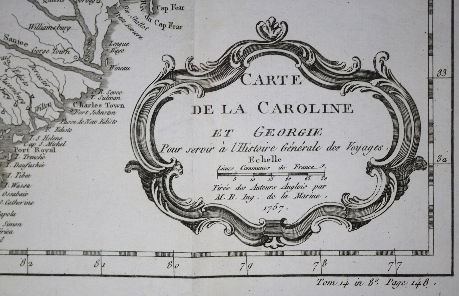 1757 Bellin map of Carolina and Georgia