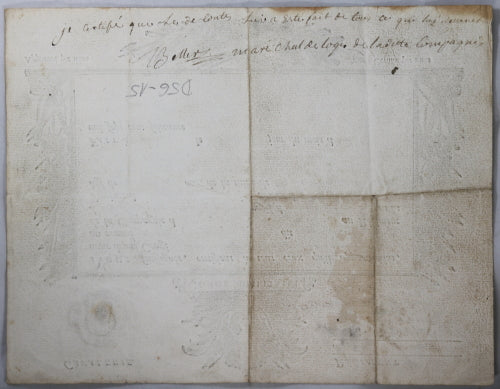 1763 congé soldat Cavalerie - régiment Carabiniers Brigade de Lille