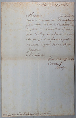 1763 lettre L'Averdy contrôleur général finances Louis XV (guillotiné)