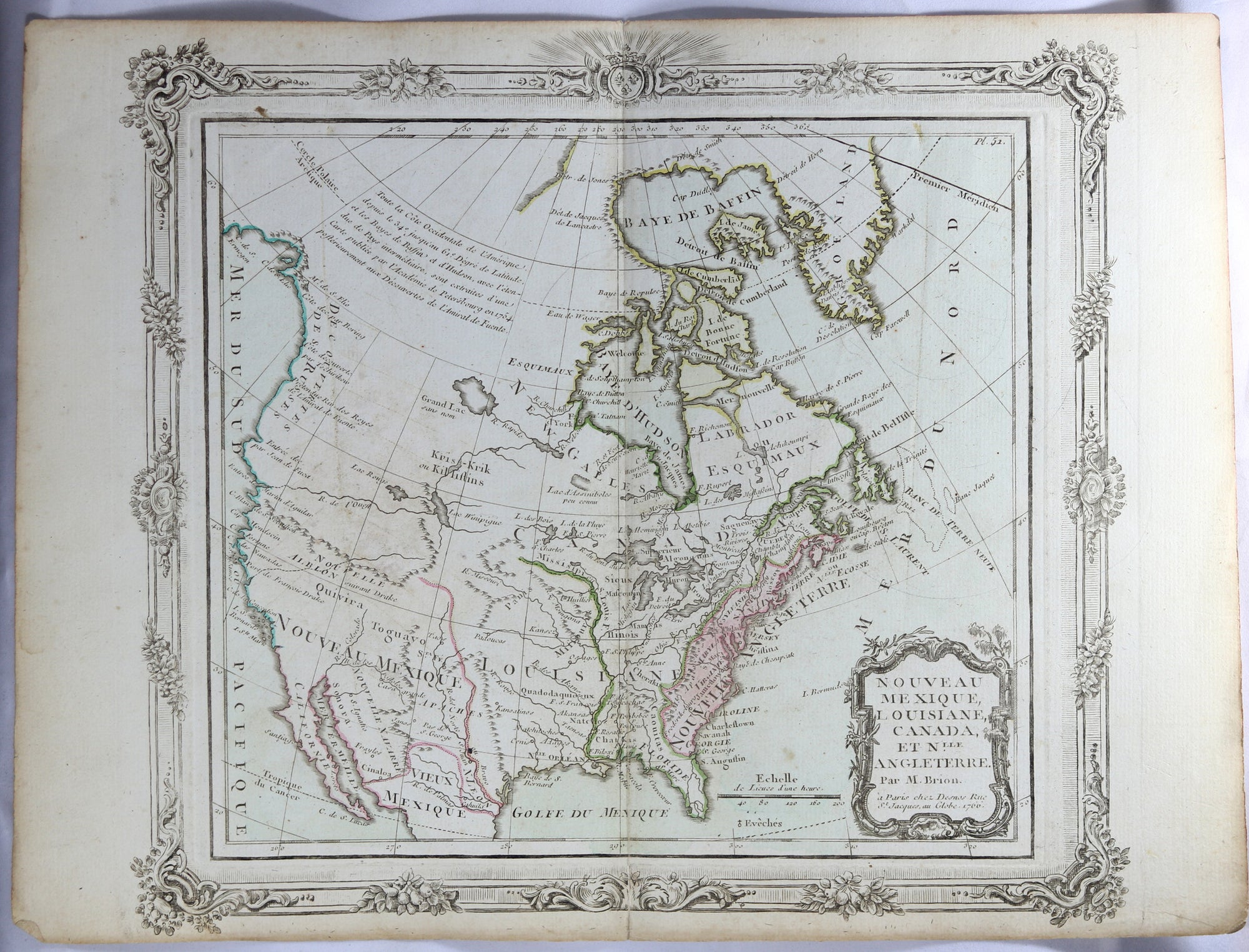 1766 Brion map of New Mexico, Lousiana, Canada and New England