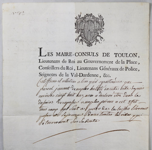 1767 consuls de Toulon France, laisser passer pour Italie 1767 consuls de Toulon France, laisser passer pour Italie