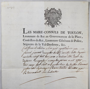 1767 consuls de Toulon France, laisser passer pour Italie
