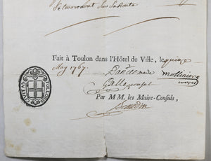 1767 consuls de Toulon France, laisser passer pour Italie