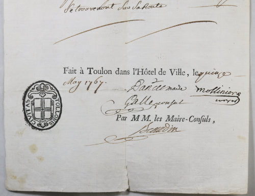 1767 consuls de Toulon France, laisser passer pour Italie 1767 consuls de Toulon France, laisser passer pour Italie