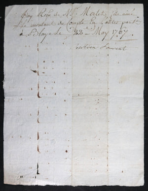 1767 facture pour fourniture de tissus à M. Merlet, Blaye (Gironde)