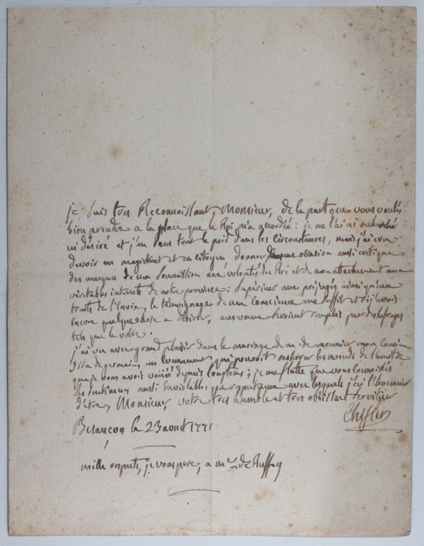 1771 Besançon remerciement à M. Auffry pour appointement par Louis XV