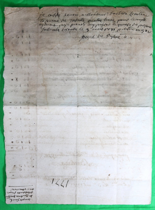 1771 Carcassonne quittance d’un aubergiste pour Major Duclos