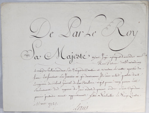 1772 Louis XV pour Sr. Montaudouin, Sous-lieutenant régiment Colonel Général
