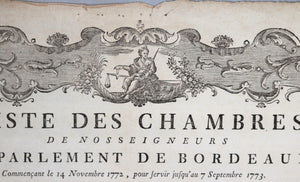 1772 grande affiche ‘Liste des Chambres de Parlement de Bordeaux’
