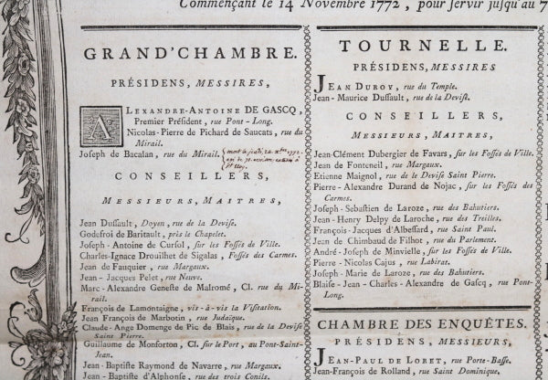 1772 grande affiche ‘Liste des Chambres de Parlement de Bordeaux’ 1772 grande affiche ‘Liste des Chambres de Parlement de Bordeaux’