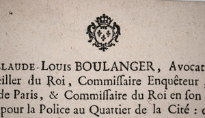 1773 Paris certificat Enfant-Trouvé, pour une fille au rue Monmartre