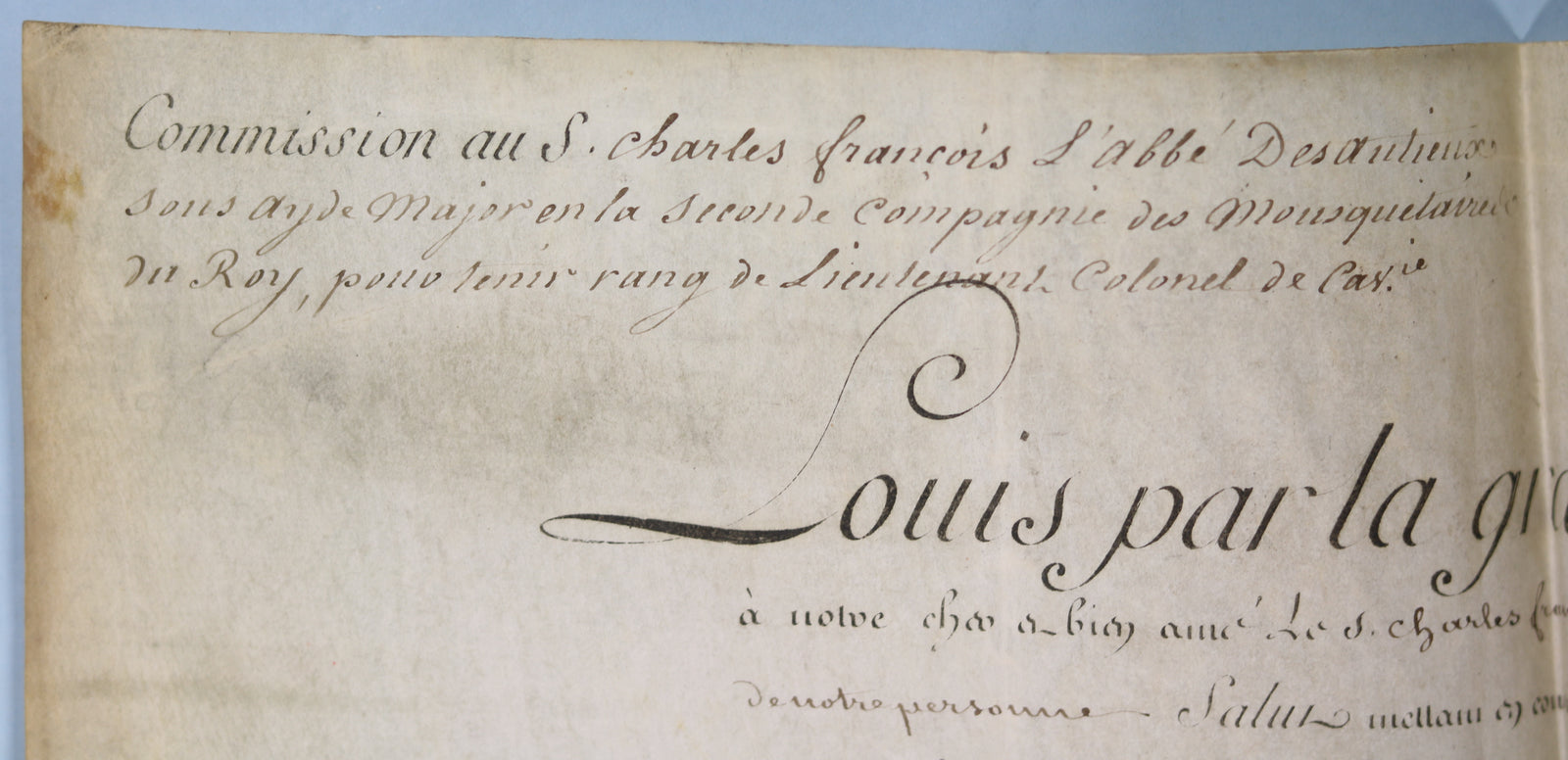1775 commission Lieut. Colonel Cavalerie, signé Louis & Saint Germain