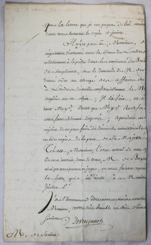 1775 lettre de Vergennes à Sartine sur perte pêcheurs à Terre-Neuve (Anglais!)