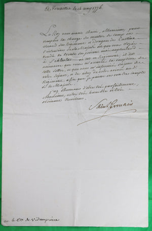1776 lettre de Saint-Germain au Ct de Vidampierre (mestre de camp)