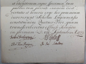 1777 Leiden Holland, letter of commendation student at Latin School  