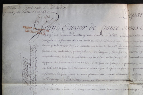 1780 charge grand valet de pied du roi, signé Louis XVI, Amelot