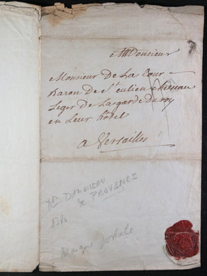 1780 lettre du Baron Damoiseau au Baron de Saint-Eulien Versailles