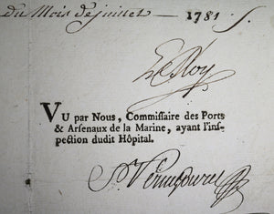 1781 Extrait Mortuaire pour soldat - Hôpital de la Marine à Brest