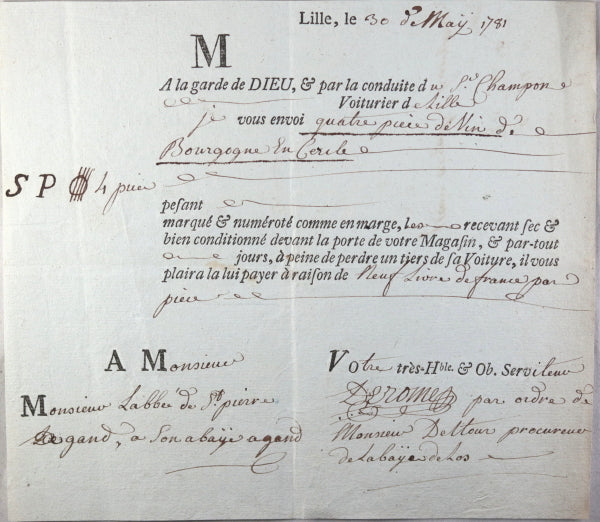 1781 transport de vin à l’abbaye Saint-Pierre de Gand, Belgique 1781 transport de vin à l’abbaye Saint-Pierre de Gand, Belgique