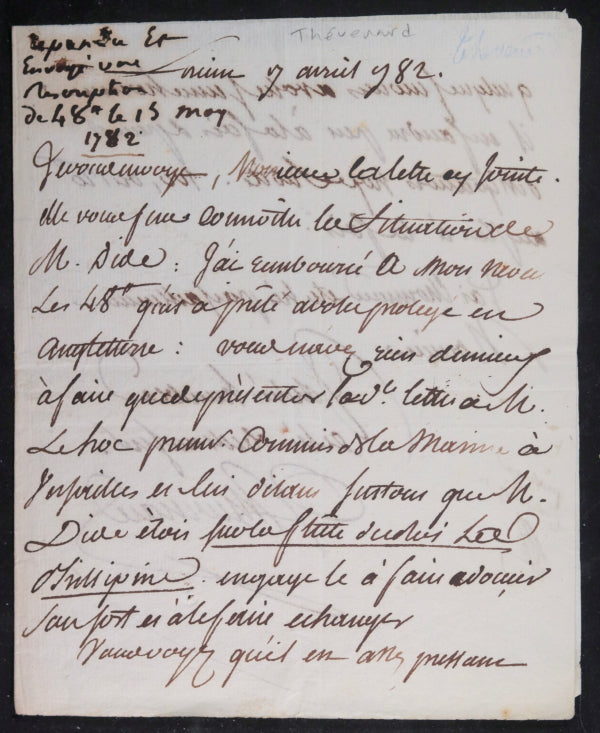 1782 France Thévenard, marin flûte Philippine, prisonnier des anglais