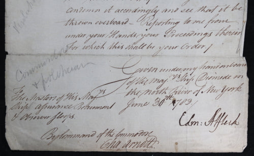 1783 NYC Cmd. Affleck provisioning ship for Loyalists to Canada (War of Ind.)