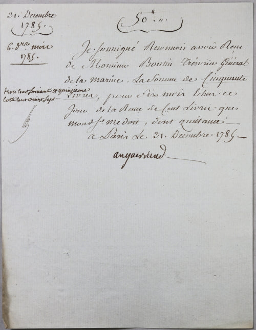 1785 Boutin Trésorier Général Marine, deux quittances pour rentes viagères