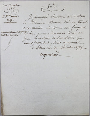 1785 Boutin Trésorier Général Marine, deux quittances pour rentes viagères