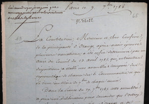 1786 Paris lettre Comte de Vergennes, Conseiller d’État Louis XVI