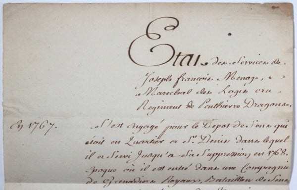 1786 Paris lettre Marquis de Montholon, Penthièvre Maréchal de Logis 1786 Paris lettre Marquis de Montholon, Penthièvre Maréchal de Logis