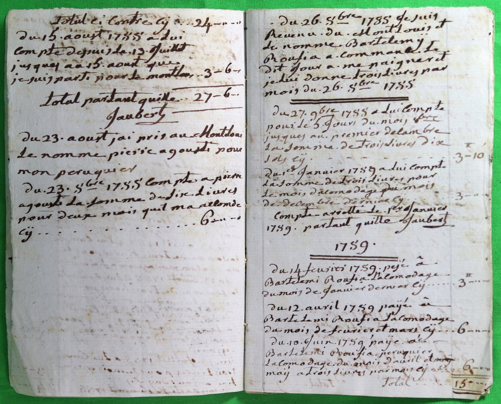 1787 Perpignan - livre de dépense manuscrit (Perruquier, Cordonnier et Blanchisserie) 1787 Perpignan - livre de dépense manuscrit (Perruquier, Cordonnier et Blanchisserie)