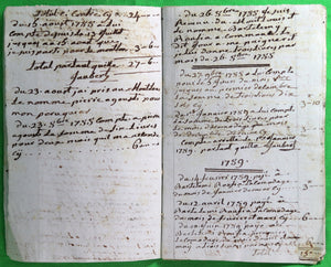 1787 Perpignan - livre de dépense manuscrit (Perruquier, Cordonnier et Blanchisserie)