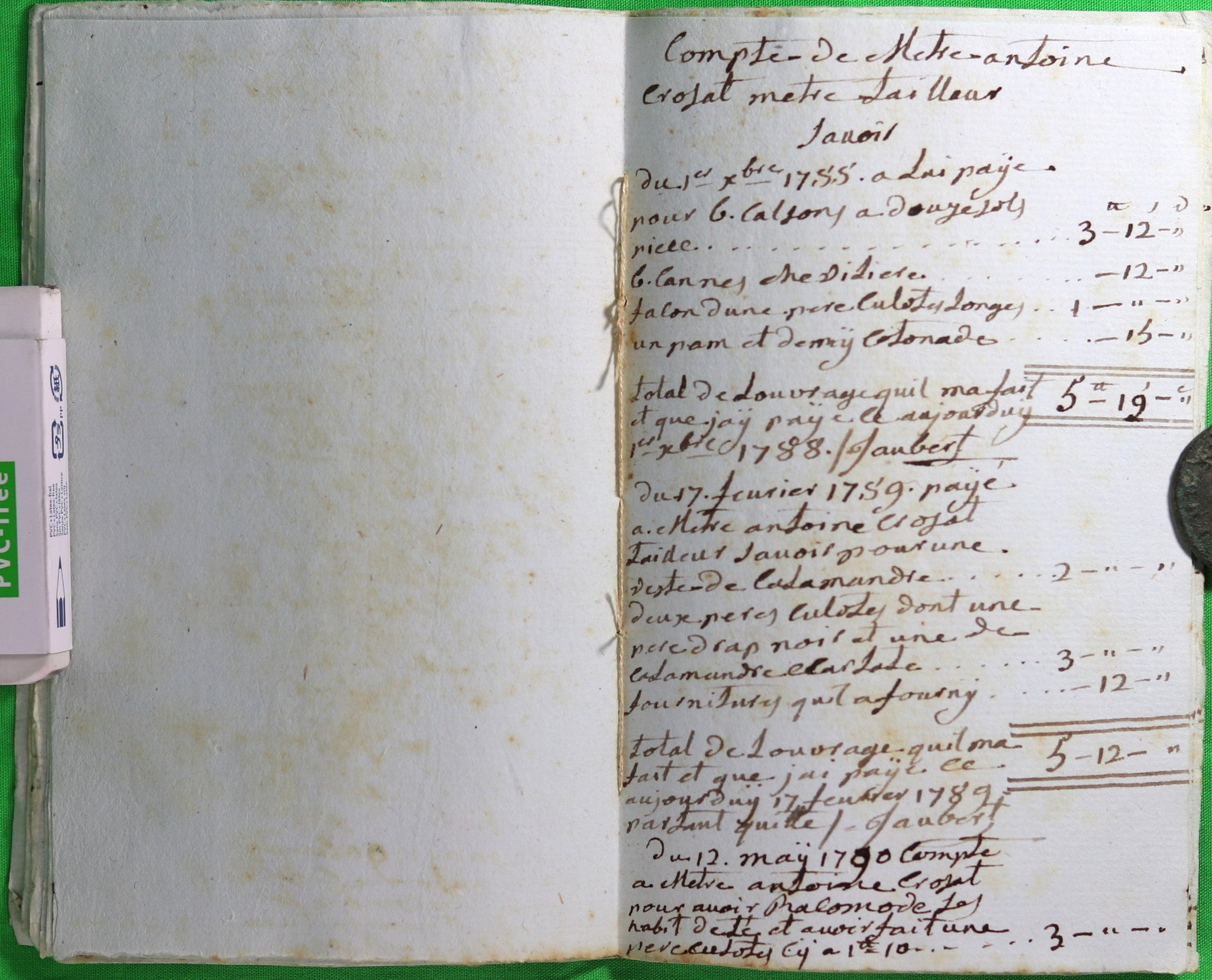 1787 Perpignan - livre de dépense manuscrit (Perruquier, Cordonnier et Blanchisserie) 1787 Perpignan - livre de dépense manuscrit (Perruquier, Cordonnier et Blanchisserie)