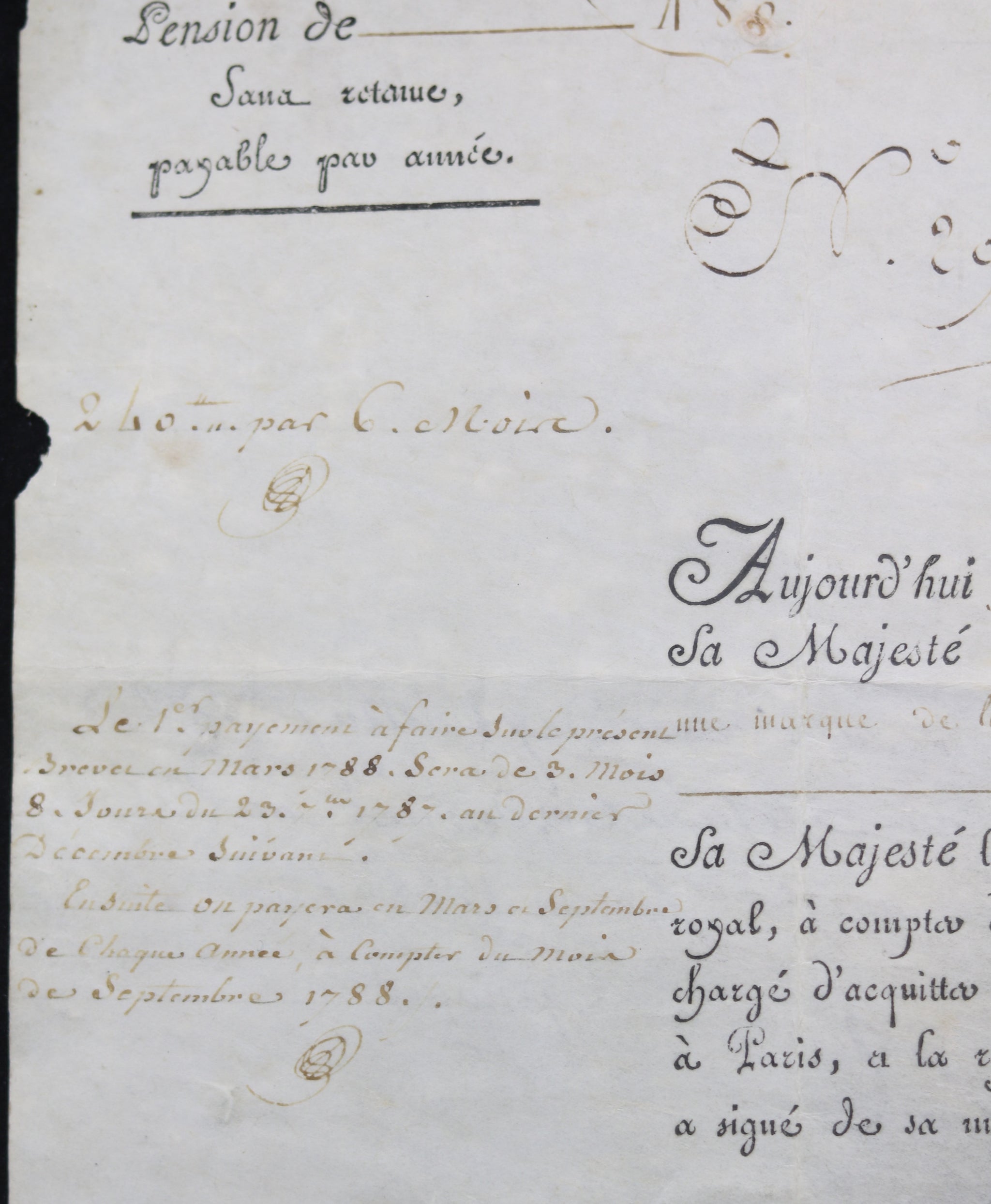 1787 pension pour Antoine d'Orlan de Polignac, signé Louis et Brienne