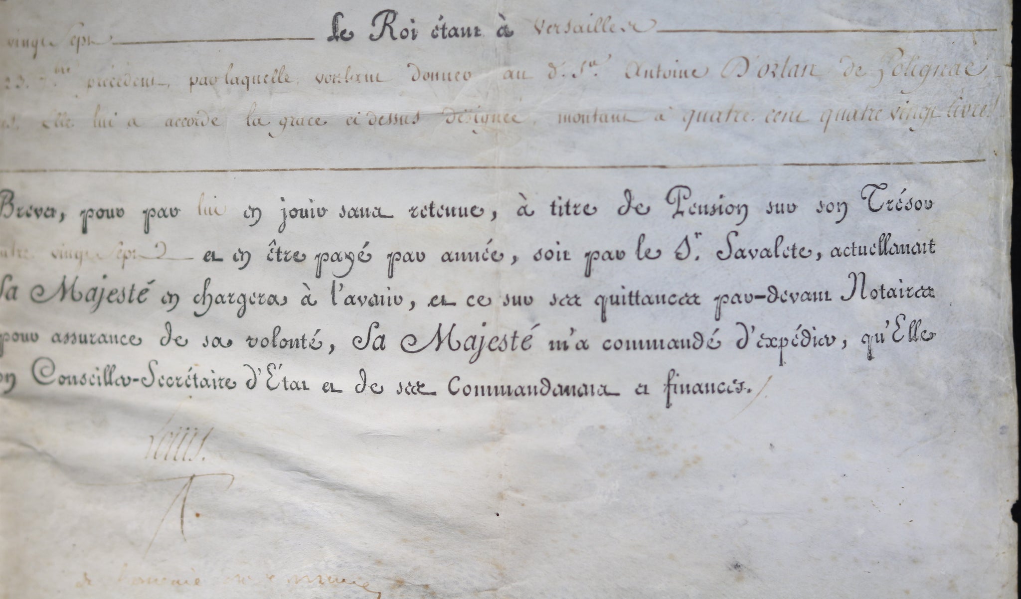 1787 pension pour Antoine d'Orlan de Polignac, signé Louis et Brienne