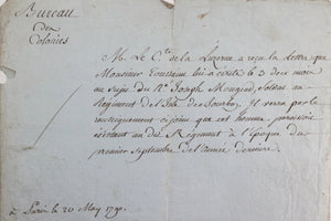 1788/91 2 documents sur nouvelles d'un soldat Régiment Isle de Bourbon