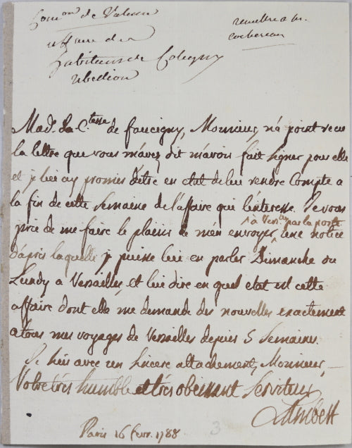 1788 lettre Lambert baron Chamarolles au Comte de Provence, rébellion!