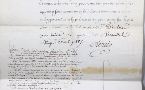 1788 promotion régiment Royal Marine, signé Louis-Prince Condé-Brienne